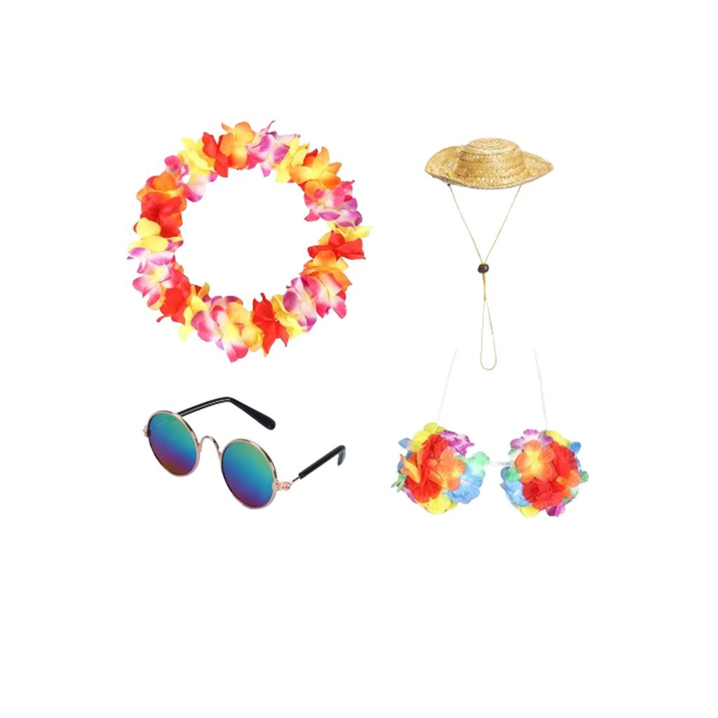 Hawaiian Holiday Doll Costume, Garland Hat Sunglasses Decoration Set, Holiday Decoration Set