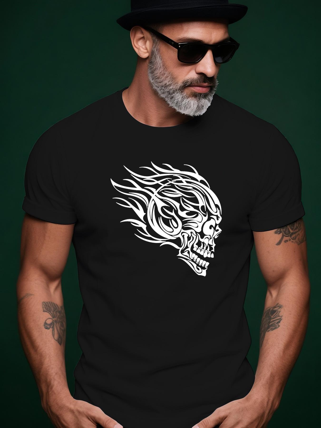 Flame Skull Trendy Streetwear Summer Casual Round Neck Sh... S