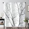 2 st Ljuslyxiga grå och vita gardiner med grenmönster   polyestertyg   maskintvättbara lämpliga för sovrum och vardagsrum