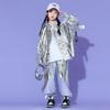 Children's Shiny Silver Leather Hip Hop Set for Stage Shows and Street Dance Performances.
