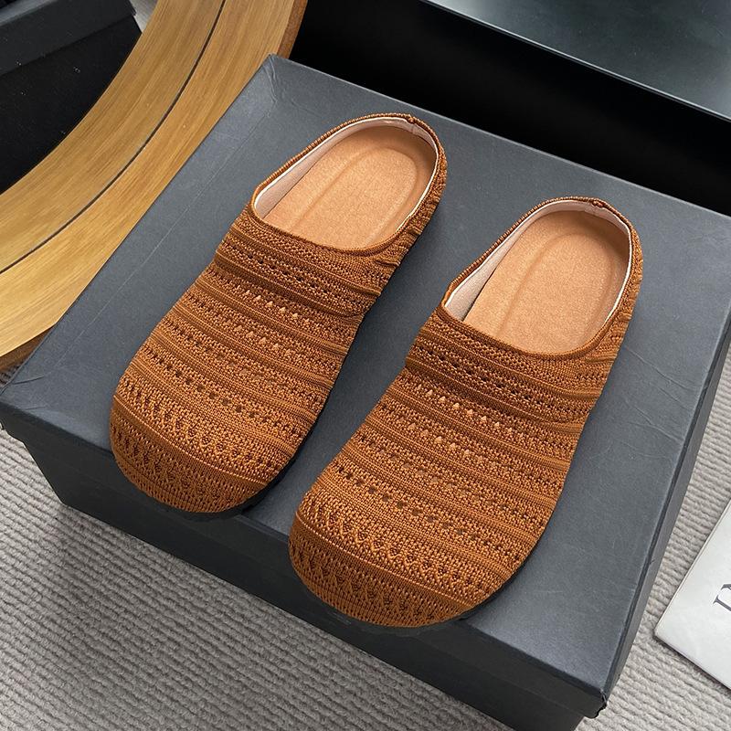 Niche hand-woven hollow breathable bag head slippers women's summer foreign wind thick-soled shoes