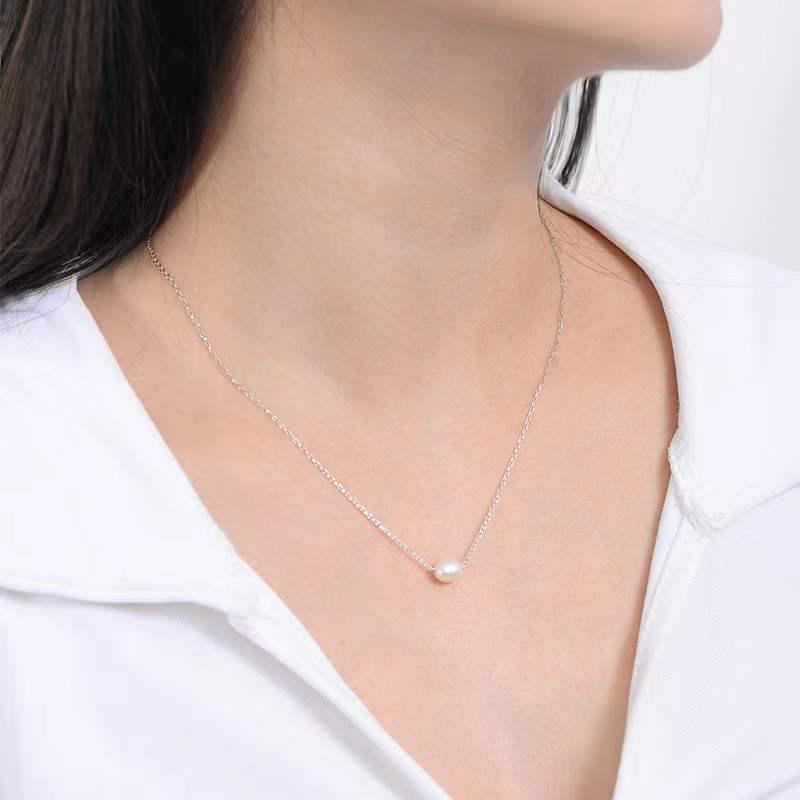 Beixi S925 Sterling Silver Pearl Necklace, Natural & Fashionable Jewelry for Women 925 Sterling Silver