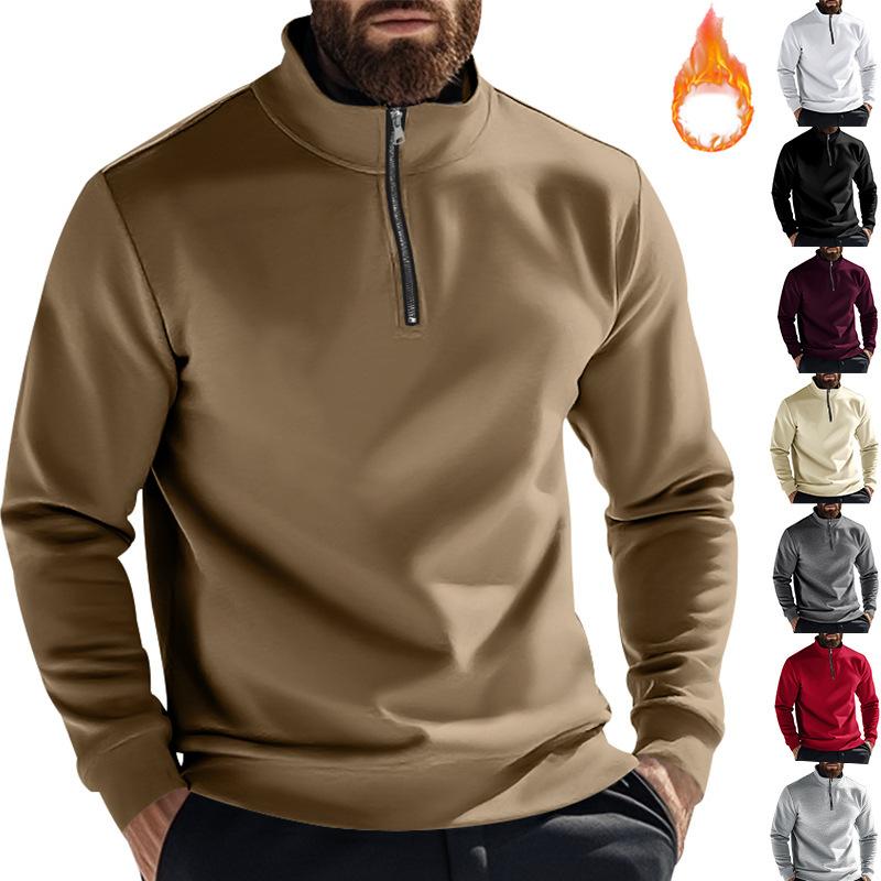Men S Casual Zip Stand Collar Fleece Solid Color Sweatshirt