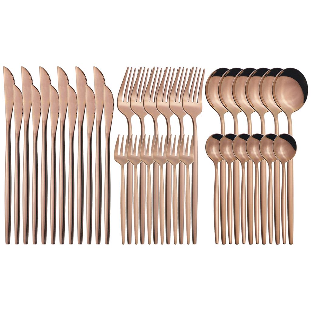 36Pcs Black Gold Cutlery Set Mirror Silverware Stainless Steel Dinnerware Dessert Knife Cake Fork Spoon Tableware Flatware Kitchen Wedding Accessories