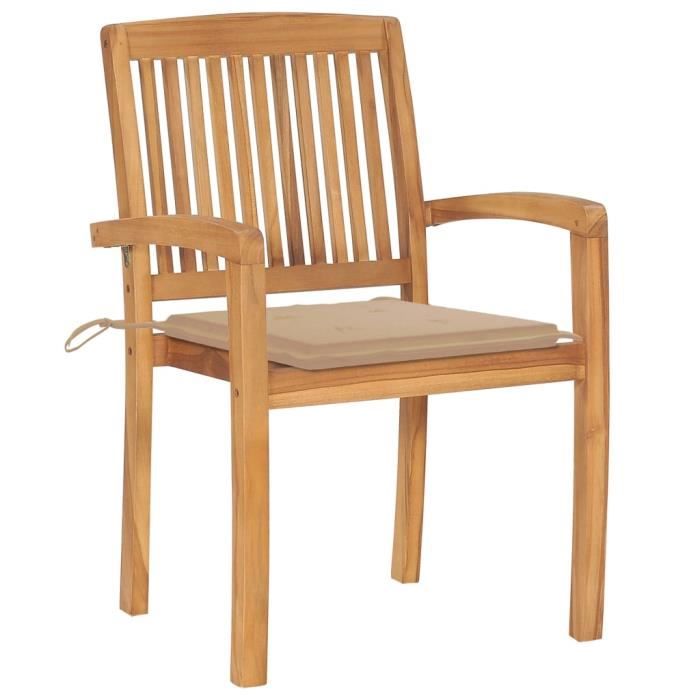 VidaXL Chaises de jardin empilables avec coussins 8 pcs Teck solide