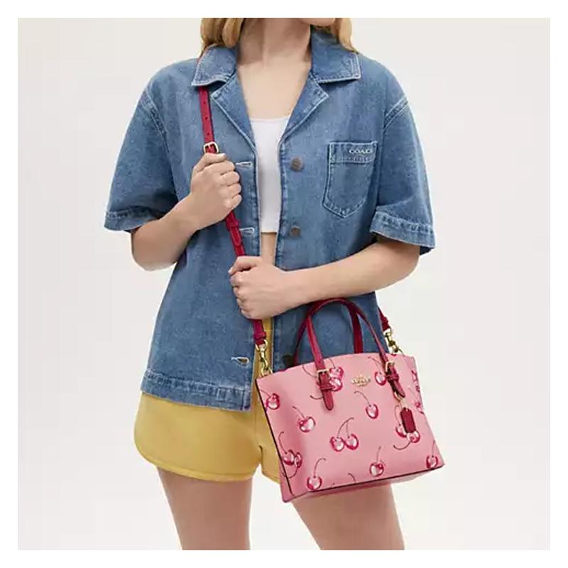 Coach Handtasche Mollie Metall-Logo Kirschmuster Beschichtetes Canvas und Glattleder Tragetasche Tragetasche Einkaufstasche Schulter Crossbody Mittel Damen Blumen