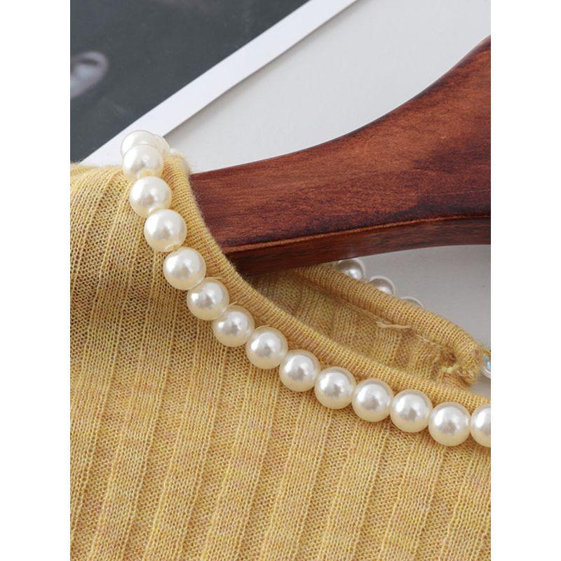 Pearl Necklace Six Wool Silky Silm Long Sleeves Thin Sun-Protection Shirt Dignified Sense of Design Silm Tops Women