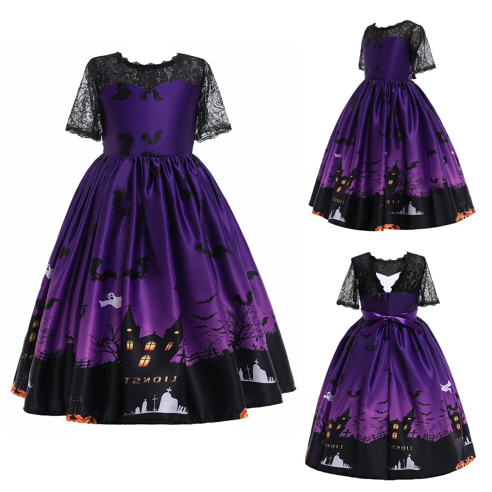 

Kids Child Girls Cartoon Printing Pageant Gown Halloween Party Princess Dress 160 фиолетовый
