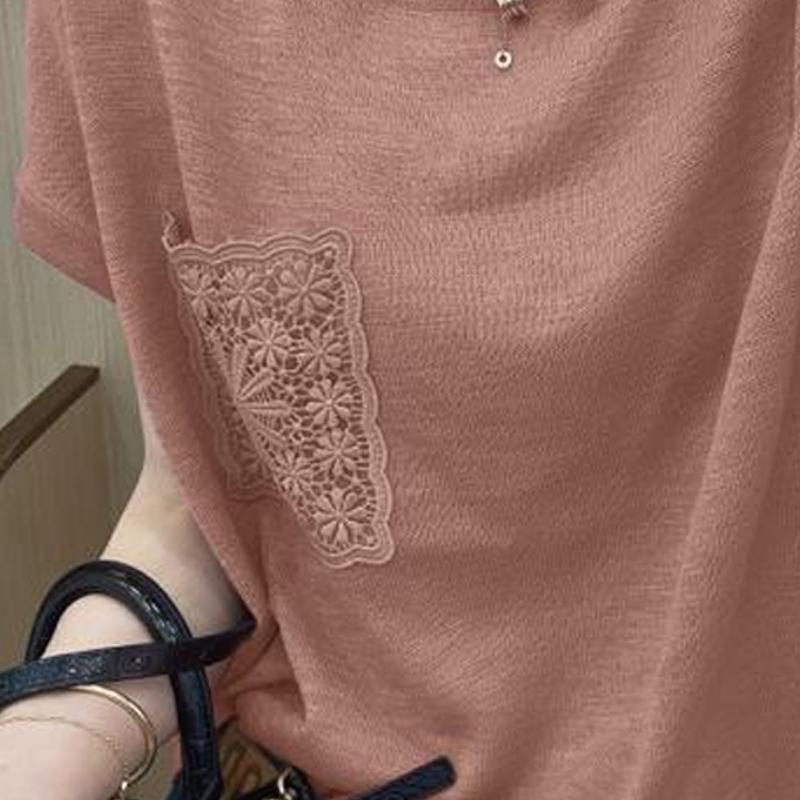 Vară Nou Tricou Fashion Mânecă Scurtă Culoare Solidă Femei High Street Casual Buzunare Patchwork Pulovere Decupat Topuri Bumbac