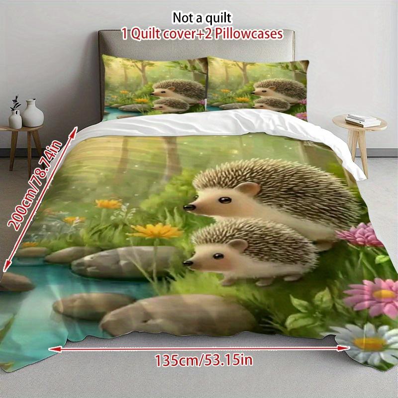 Comforter 3Pcs Cartoon Cute Hedgehog Flower Perfect Soft Comfortable Breathable Bedding Set Suitable For All Seasons