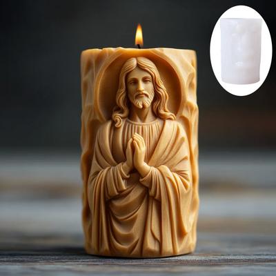 Gebet Jesus Relief Zylinderkerze Silikonform Blume Jesus Statue Relief Harzform Jesus Skulptur Beton Gipsformen