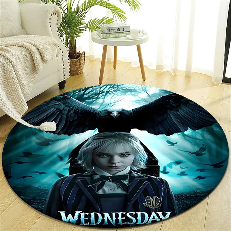 1pc Addams Family Wednesday Enid1 Design Printed Area Round Carpet for Bedroom Living Room Home Decor Rugs Mat Non Slip Mat Rug for Bedside