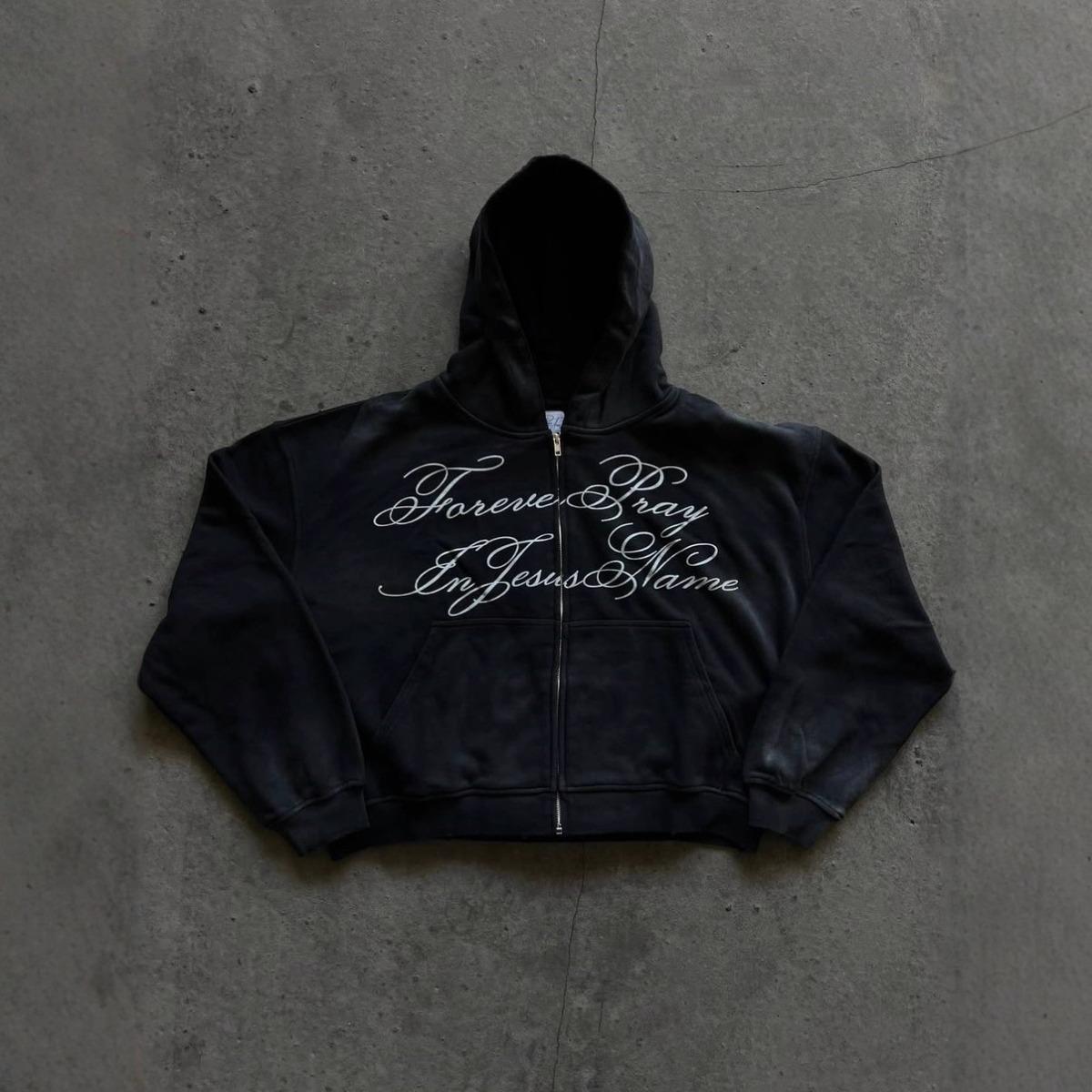 STREETRICH Y2K Gothic Unisex Hoodie Casual Chic Fashion Loose Fit Letter Print Basic Cardigan Sweatshirt Rock Punk Hip Hop Retro Streetwear S