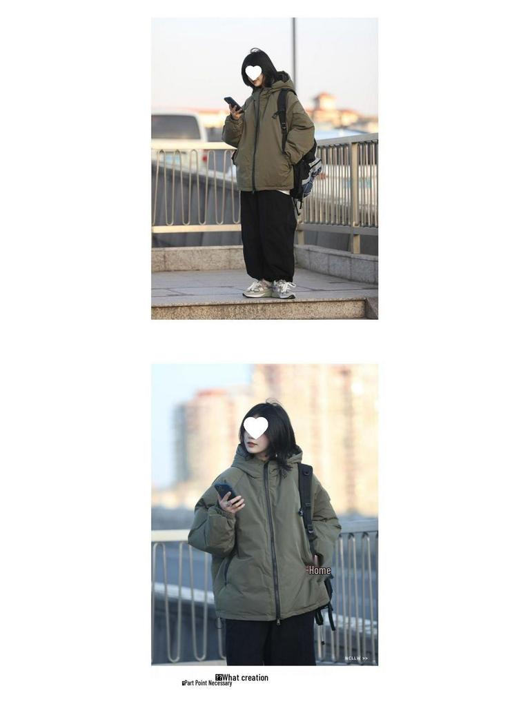 Women's Thickened Fleece-Lined Cotton Jacket, Japanese Academy Style, Unisex Warm Hooded Winter Coat