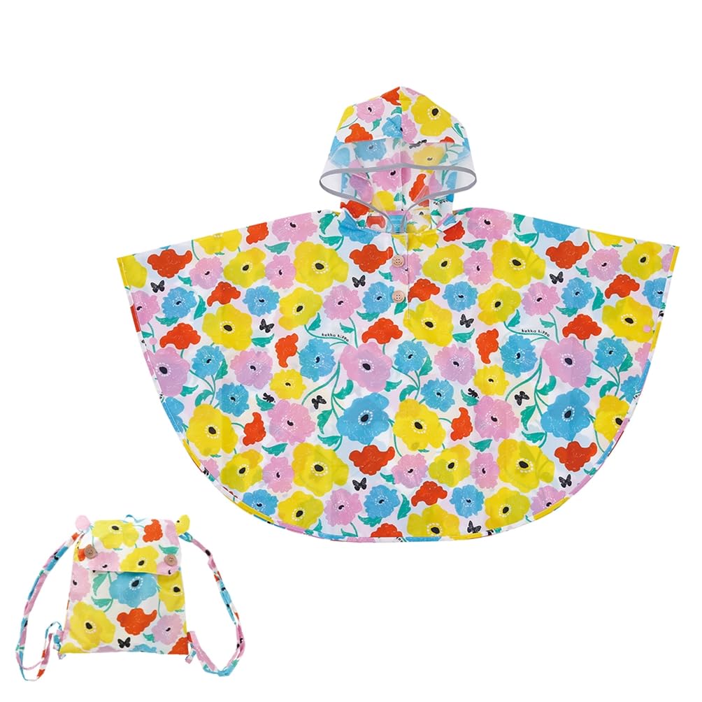 Ogawa Rain Kukka Hippo with Reflective Backpack with Storage 83369 Kids' Poncho, 90cm, Garden, Tape, Hippopotamus-Shaped Bag,