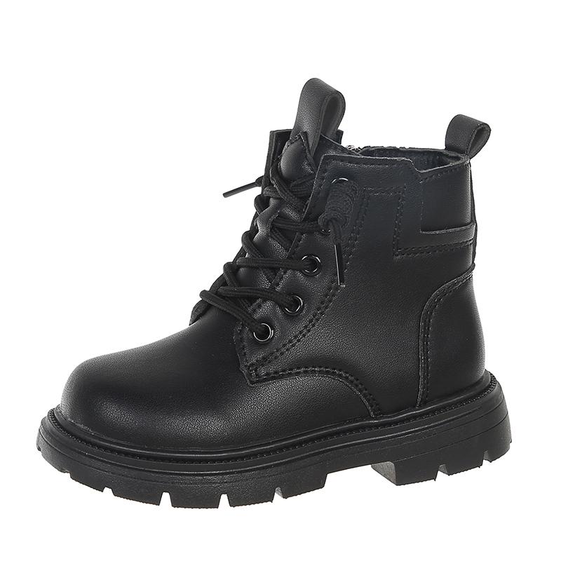 Girls Short Leather Boots Side Zipper Non-slip Kids Thick Warm Plush Fur Boots Children Fashion Boots Anti-Slippery Winter New