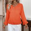 Women's Casual Fashion Ruffle V-Neck Pocket Solid Color Long Sleeve Top