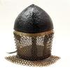 Medieval Norman Viking Antique Black Amour Iron and Brass Chainmail Wearable Helmet with Wooden Stand