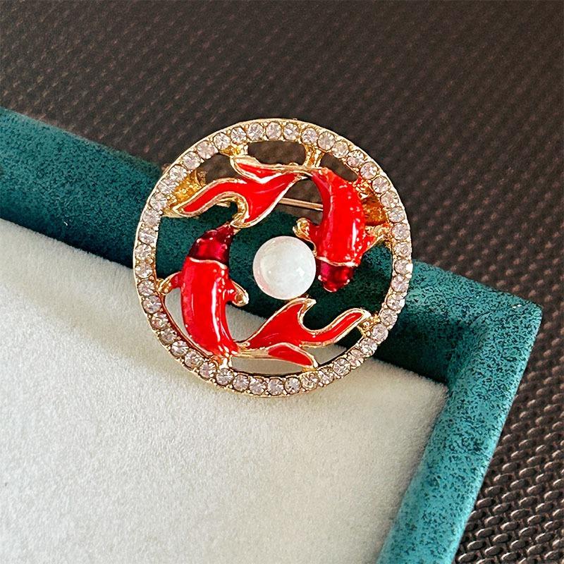 Double Carp Playing with Pearls Women's High-Class Fashion Accessories - Belts with Waist Closure - Premium Brooches and Pins