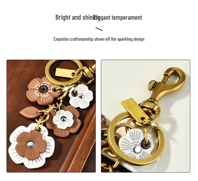 Leather Flower Chain Underarm Bag Keychain for Women