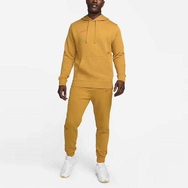 Nike Solid Color Mid Waist Drawstring Cuffed Knit Sports Pants Men bottoms Suede-Gold DX8822-727