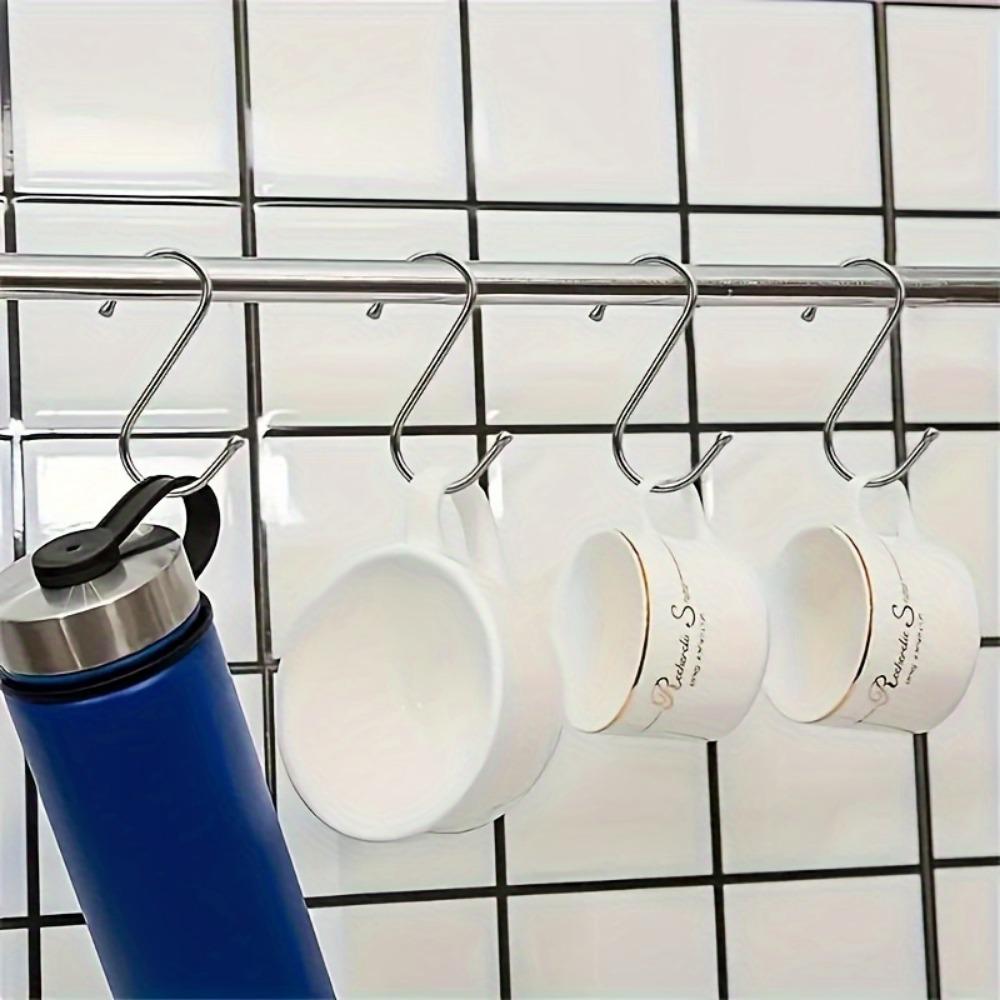 Stainless Steel S-Shaped Hooks 10-Pack, Rust-Resistant Kitchen Organizer, for Pots, Pans, Bags, Cups, Home Decor, Metal Material