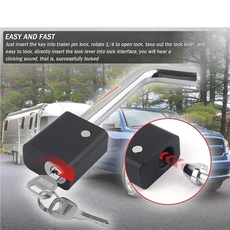 Trailer Hitch Security Lock With 360 Degree Rotation For 2 Inch And 2.5 Inch Receivers Flexible And Secure Attachment