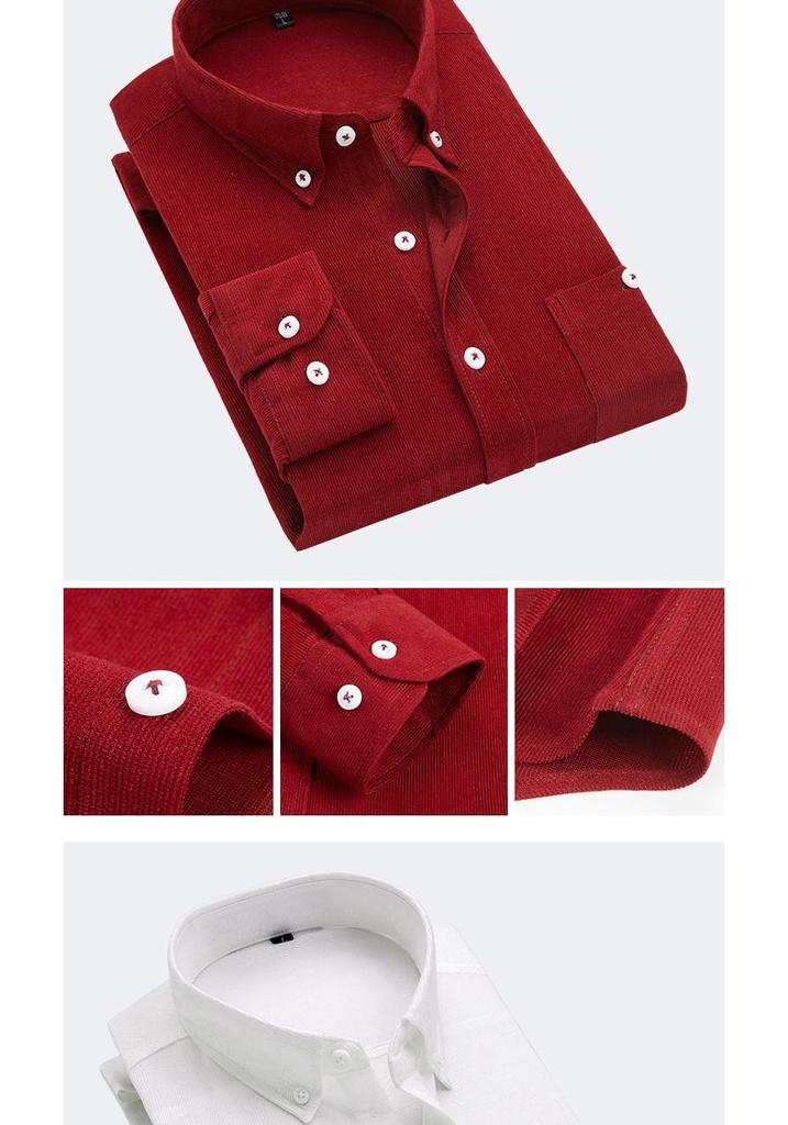 Herren Slim Fit Cordhemd - Einfarbig, Langarm, Große Größe, Lässig Business, Japanischer & Koreanischer Stil, Frühling/Herbst Trend
