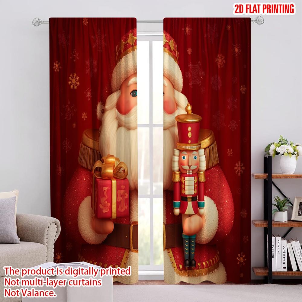 

2pcs,2D plane printing Creative Curtains Santa and gifts Polyester Fabric (without rod) Art Deco Festive Use for Living Room, 52.50 × 116.00 cm 2 pcs