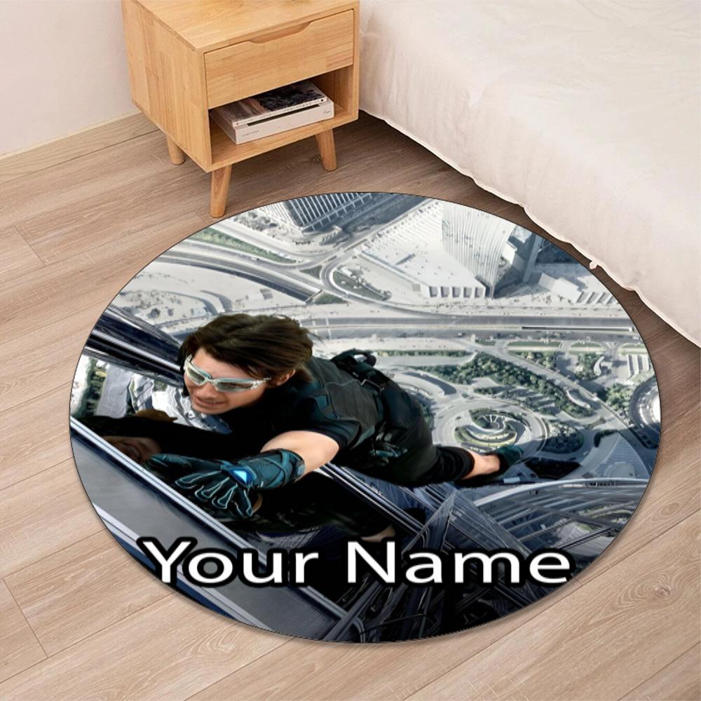 Custom Name Mission Impossible Printed Round Rug Carpet Chair Rug Area Rug Entryway Doormats,for Office Chair Living Room Bedroom Kitchen Room.