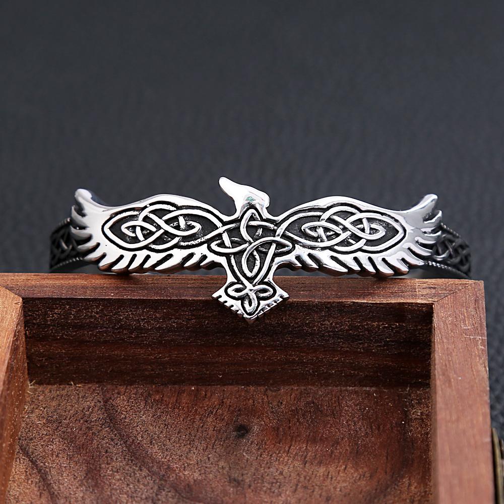 Vintage Viking Stainless Steel Raven Eagle Bracelet For Men Women  Celtic knot Bracelet Opening Adjustable Jewelry Gifts