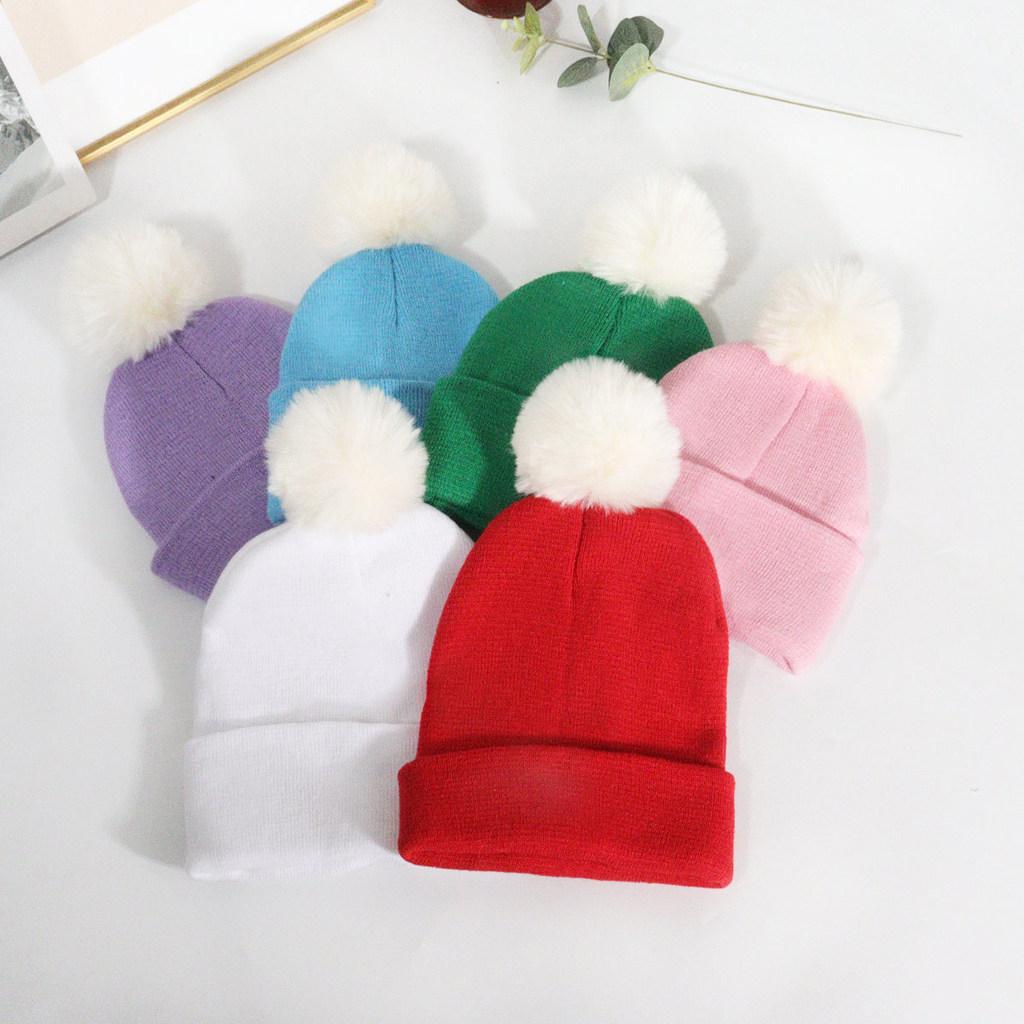Warm Solid Color Plush Ball Acrylic Knit Cap For Fall Season Fashion