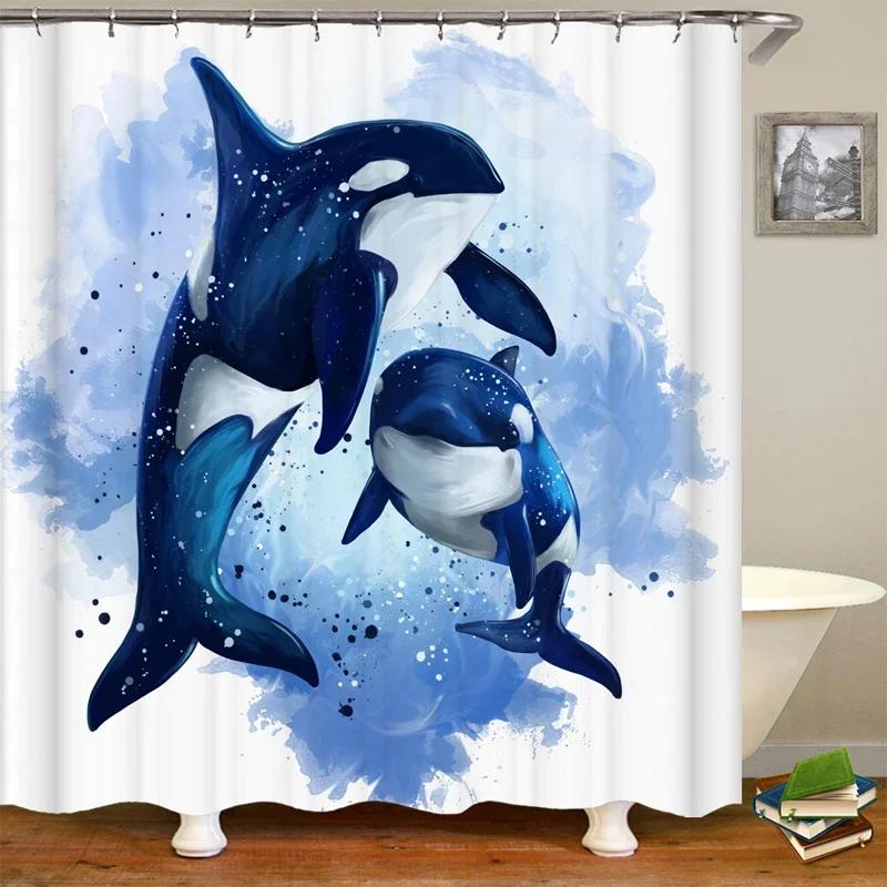 Jessica Chen Dolphin Shower Curtain Sea Theme Shower Curtain Hook Washable Dolphin Waterproof 3D Animals Shower Curtain
