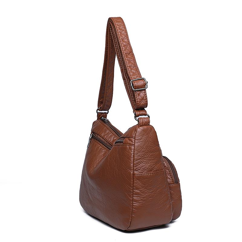Women's Soft Leather Bag Middle-Aged Mother Crossbody Bag Large Capacity Multi-Pocket Commuter Shoulder Bag