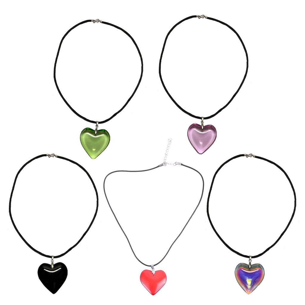 Collana Grande Cuore d'Amore Ciondolo Catena Clavicola Punk Catena Nera in Corda Ciondolo in Vetro Collana Choker Ornamento di Compleanno