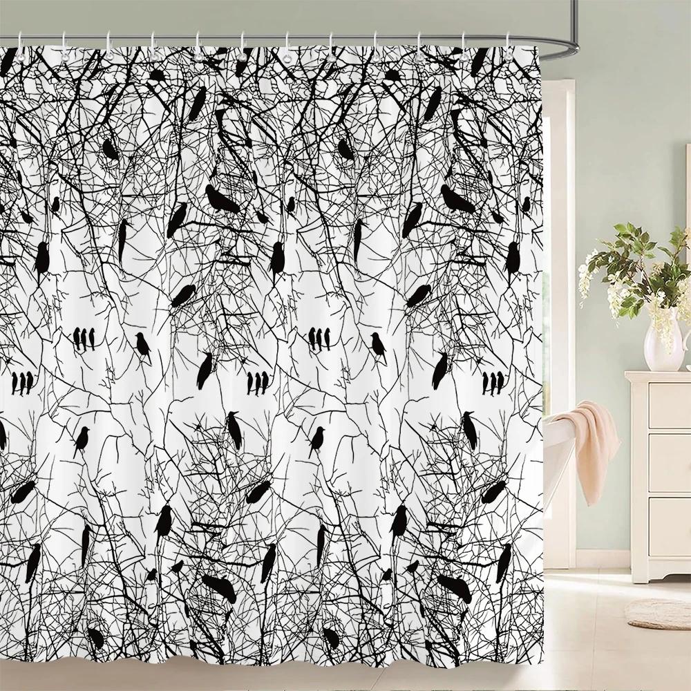 landscape Fabric Shower Curtain Bathroom Curtains Chinese style Ink Scenery Flowers Birds Waterproof Decor Bath Screen with Hook