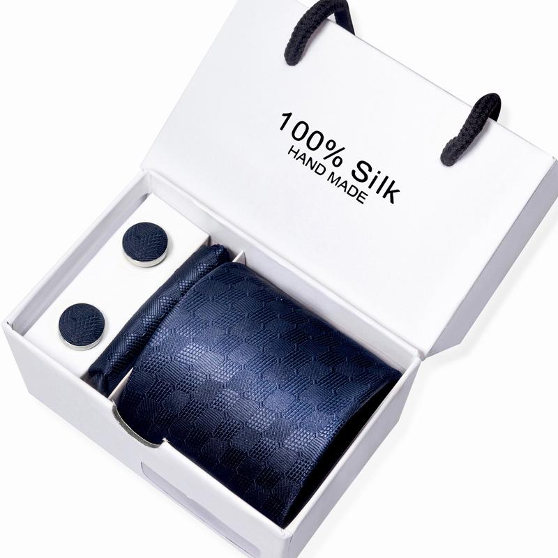 Men'S Business Tie Square Scarf Gift Box Striped Plain Suit Shirt Tie Black Gift Box Set