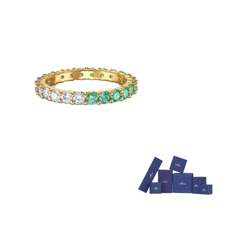 Swarovski Faux Crystal Rings Womens Green, Gold Plated