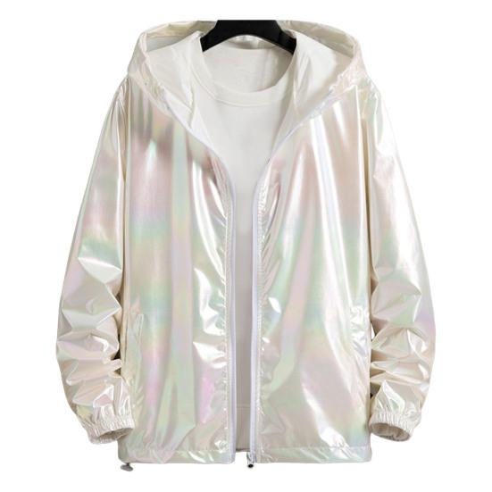 Men Windbreaker Jacket Gradient Colorful Ultra Thin Long Sleeve Elastic Cuff Coat Hooded Sun Protection Jacket Sunscreen Clothing