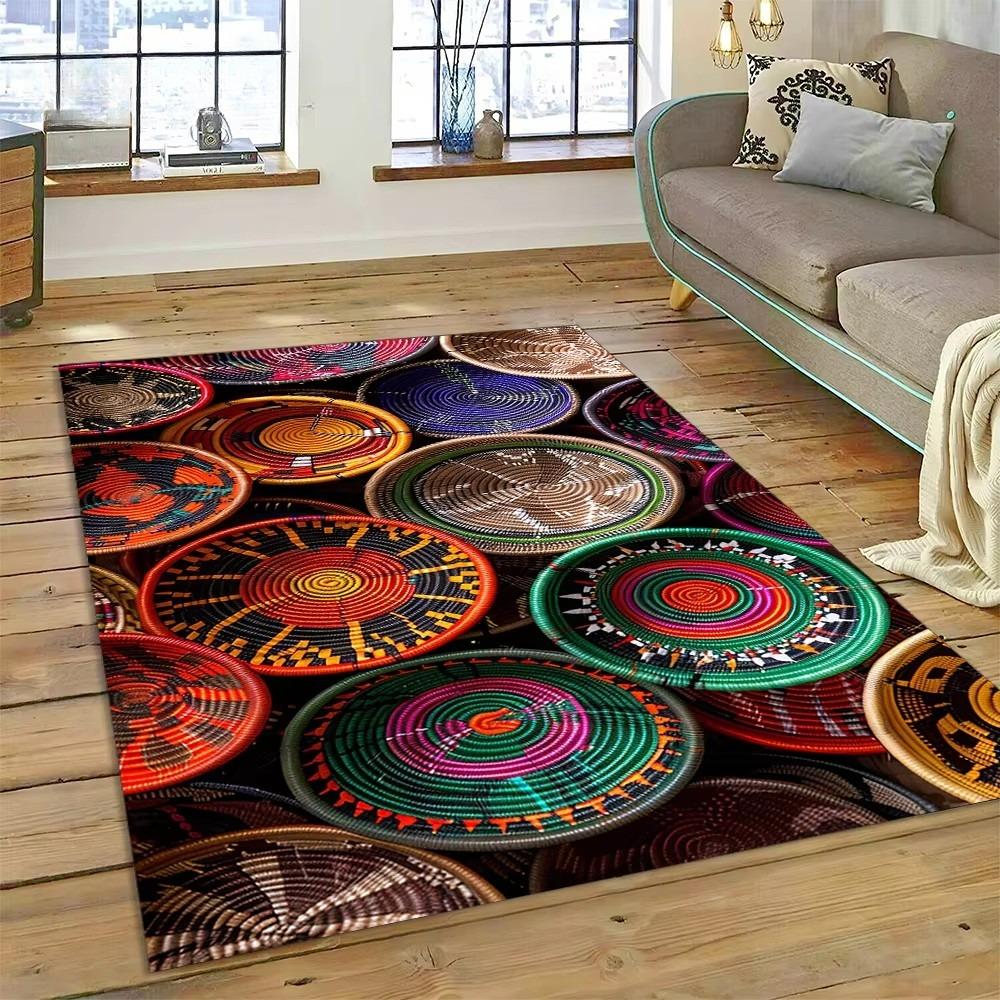 3D Etioopia Värviline Lilleline Kootud Kunstikorvid Mandala Vaip Vaip elutuppa Magamistuppa Kodukaunistus, Libisemisvastane diivanile Uksematt