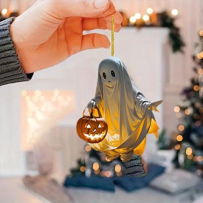 New Acrylic Flat 2D Halloween Pumpkin Elf Cute Ghost Ghost Car Rearview Mirror Pendant Backpack Door Handle Pendant