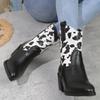 Plus-size cow color matching square heel fashion boots autumn and winter mid-leg women's boots