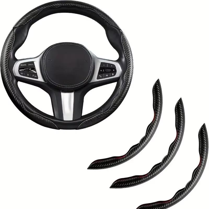 Carbon Fiber Steering Wheel Cover with Inner Ring, Anti-slip, Unisex, Segmented, for Car Interior Accessories