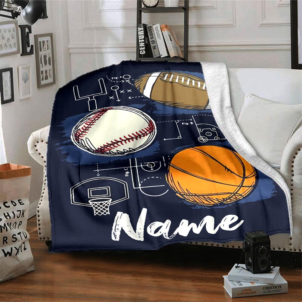 Custom Name Ball Sports Theme Printed Blanket - Perfect for Couch, Bed, Travel & Outdoor Use | Machine Washable, Cozy & Durable.