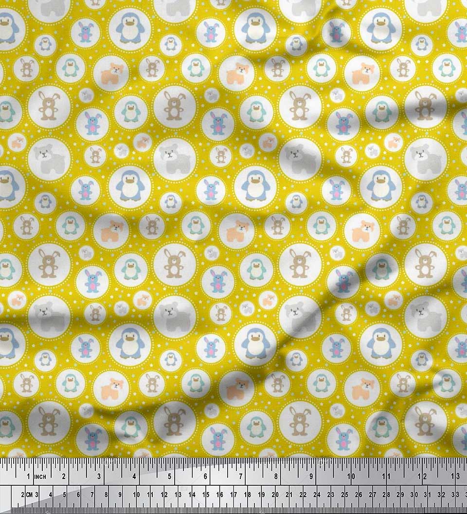 

Японська креп-атласна тканина Soimoi зі зірками та милими тваринами Тканина для рукоділля з принтом для дітей на метри 42 дюйми 42 Inch Wide - Poly Crepe жовтий