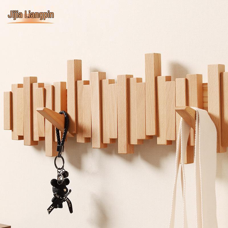 Creative Wooden Wall-Mounted Piano Key Coat Rack with Entrance Hooks