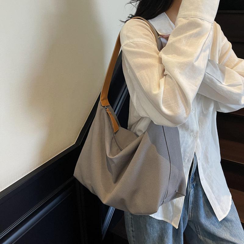 Korean Version of Daily Minimalist Style Tote Bag Women's 2025 Autumn Large-capacity Canvas Casual Solid Color One-shoulder Underarm Bag