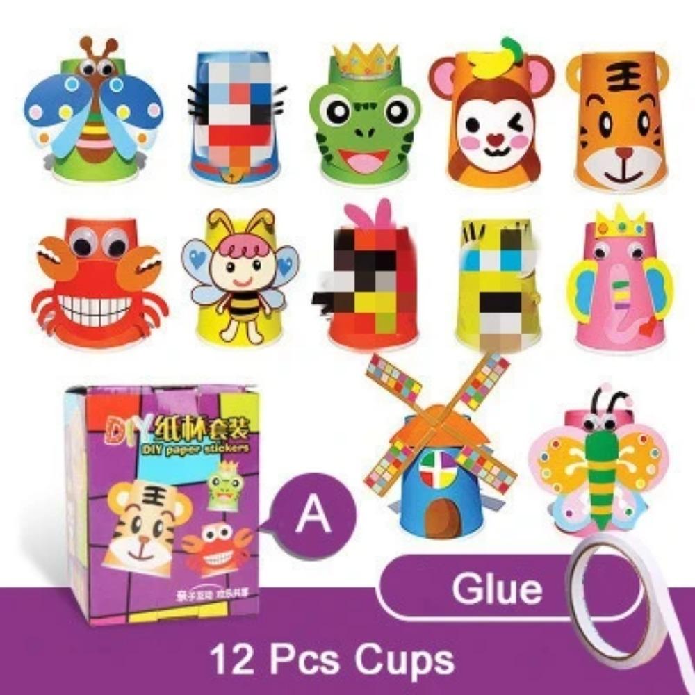 Children Paper Cups Sticker Toy 3D DIY Handmade Material Kit Whole Set Kids Kindergarten Early Childhood Education Toys TMZ
