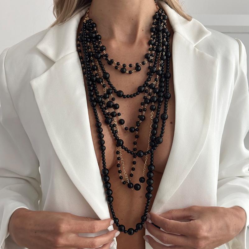 Retro Beaded Long Fringe Necklace Imitation Pearl Sweater Chain Stylish Elegant Women'S Jewelry Unisex Accessories Gift