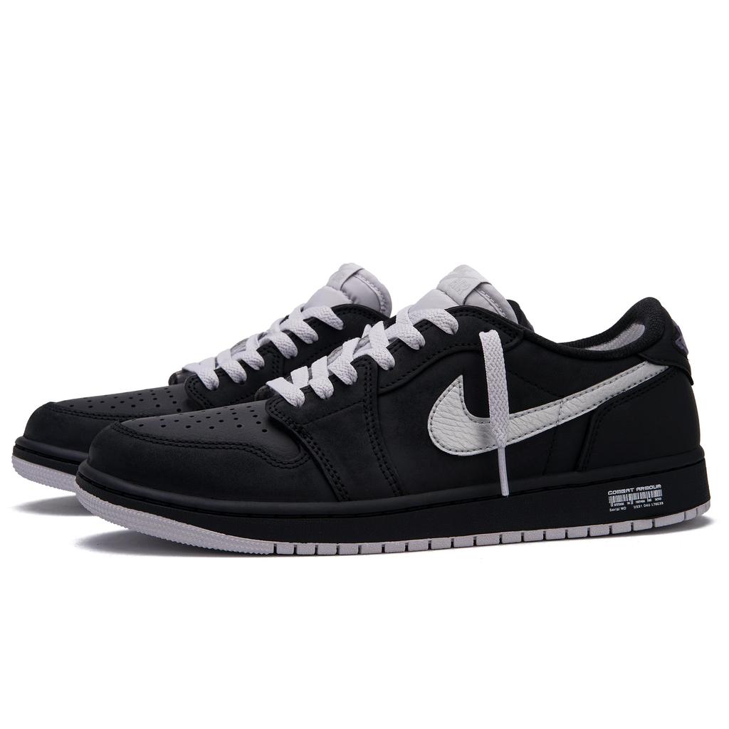 Jordan Air Jordan 1 Slip Resistant Abrasion Resistant Low Top Vintage Basketball Shoes Unisex Black Silver CZ0790-002(Team734-)
